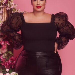 Eloquii, black organza sleeve top, size 26/28